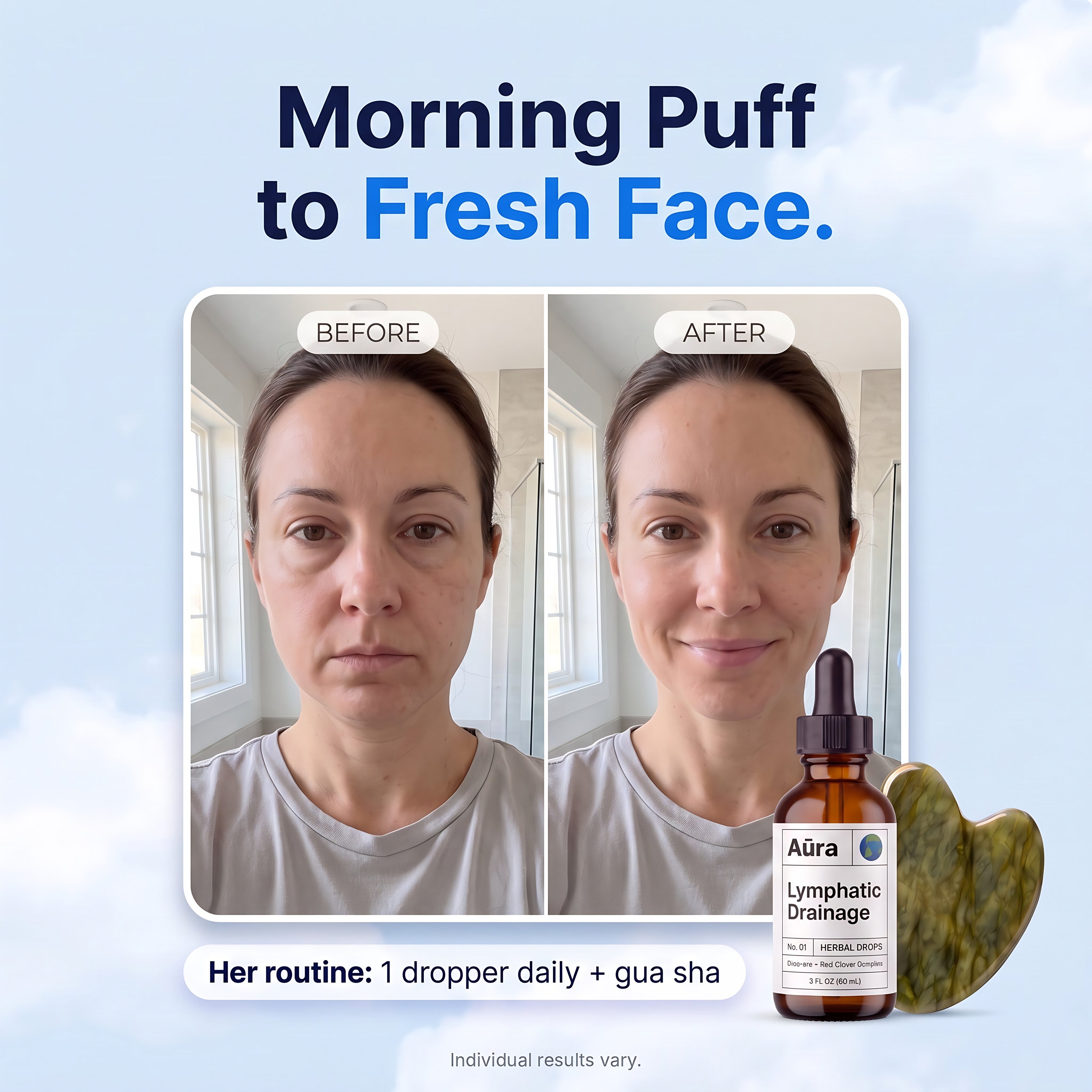 Morning puff to fresh face: her routine is 1 dropper daily plus gua sha
