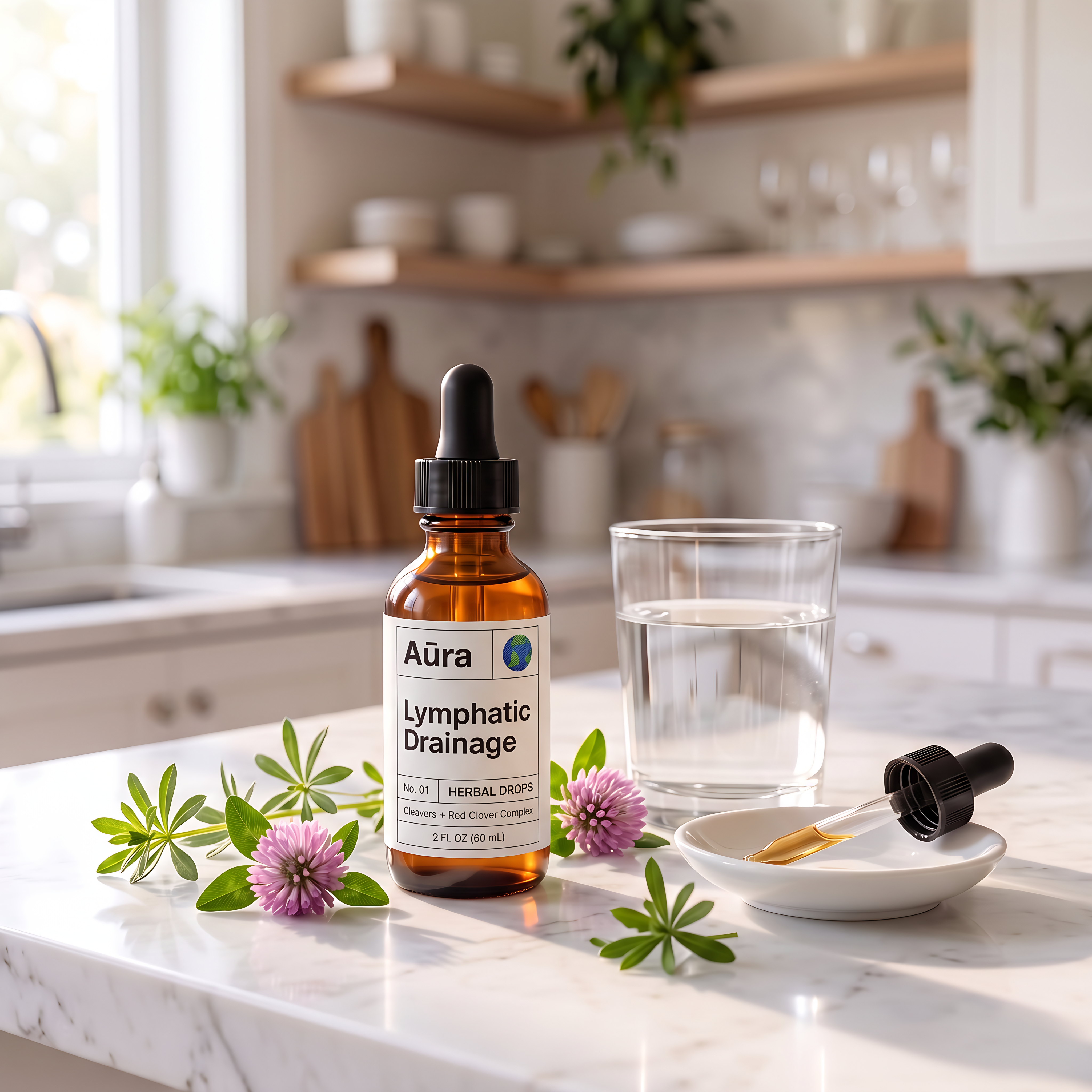 Aura Lymphatic Drainage Drops in the kitchen